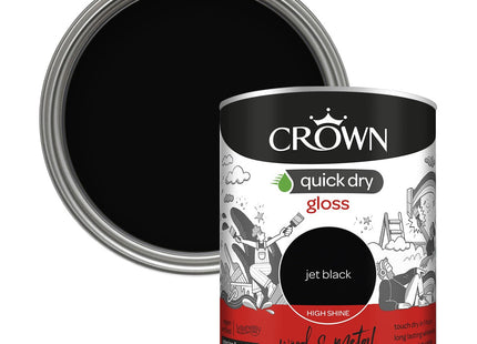 Crown Wood & Metal Jet Black Gloss Paint - Radiators & Railings 750ml