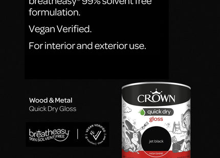 Crown Wood & Metal Jet Black Gloss Paint - Radiators & Railings 750ml