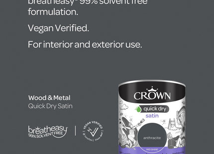 Crown Wood & Metal Anthracite Grey Paint Satin - Doors & Furniture 750ml