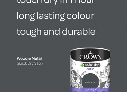 Crown Wood & Metal Anthracite Grey Paint Satin - Doors & Furniture 750ml