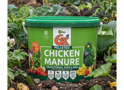 Vitax 6X Natural Pelleted Chicken Fertiliser, Six Times More Nutrients Than Farm Yard Manure, Fully Composted, Weed Free - 7kg