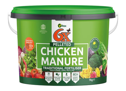 Vitax 6X Natural Pelleted Chicken Fertiliser, Six Times More Nutrients Than Farm Yard Manure, Fully Composted, Weed Free - 7kg