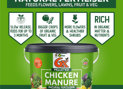 Vitax 6X Natural Pelleted Chicken Fertiliser, Six Times More Nutrients Than Farm Yard Manure, Fully Composted, Weed Free - 7kg