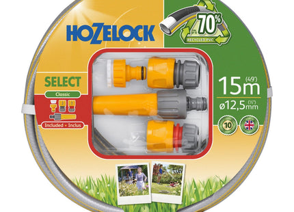 Hozelock Select Hose 12.5mm x 15m Starter Set, Up To 70% Recycled PVC, Fittings Included [100-100-581]