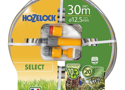 Hozelock Select Hose 12.5mm x 30m Set, Up to 70% Recycled PVC, Weather-Proof with UV and Frost Protection [100-100-577]
