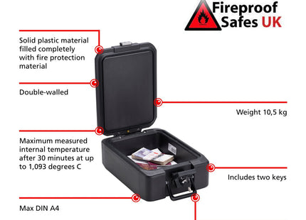 Burg-Wachter Burg Wachter Fireproof A4 Document Deed Box Safe Fire Chest, Black FP22K