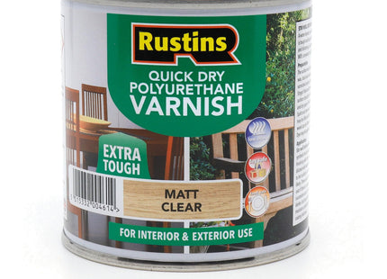 Rustins Quick Dry Polyurethane Varnish, 250ml, Matt Clear Finish