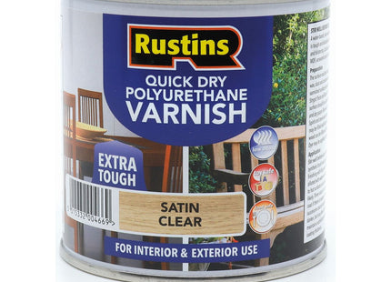Rustins Quick Drying Polyurethane Satin Clear Varnish, 250ml (8.5 fl oz)