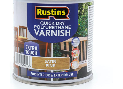 Rustins Quick Dry Poly Varnish Satin Pine -Tough, Water-Based Clear Finish in Gloss, Matt or Satin; Durable Protection for Interior Wood 250ml