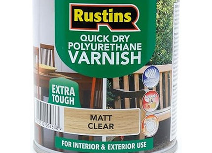 Rustins Quick Dry Poly Varnish Matt Clear -Tough, Water-Based Clear Finish in Gloss, Matt or Satin; Durable Protection for Interior Wood 500ml
