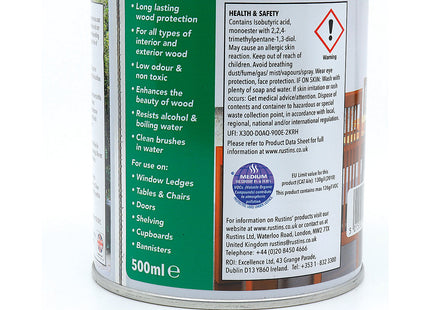 Rustins Quick Dry Poly Varnish Matt Clear -Tough, Water-Based Clear Finish in Gloss, Matt or Satin; Durable Protection for Interior Wood 500ml