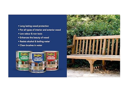 Rustins Quick Dry Poly Varnish Satin Ebony -Tough, Water-Based Clear Finish in Gloss, Matt or Satin; Durable Protection for Interior Wood 500ml