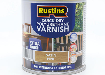 Rustins Quick Dry Poly Varnish Satin Pine -Tough, Water-Based Clear Finish in Gloss, Matt or Satin; Durable Protection for Interior Wood 500ml