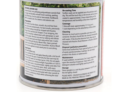 Rustins Quick Dry Poly Varnish Satin Teak -Tough, Water-Based Clear Finish in Gloss, Matt or Satin; Durable Protection for Interior Wood 500ml