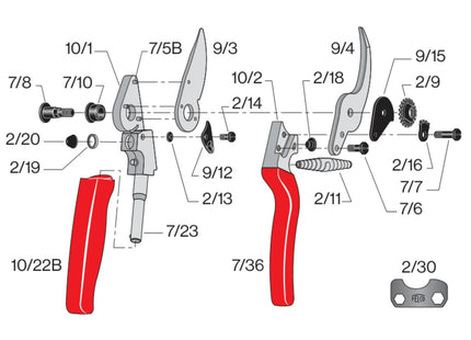 Felco Pruning Secateurs Model 10 Professional Large Left Handed Ergonomic Rotating Handle Hardened Steel Blade Floristry Gardening Horticulture