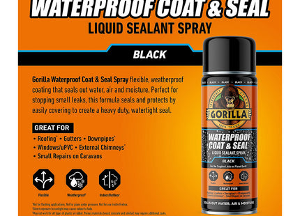 Gorilla Glue Waterproof Black Coat & Seal Spray, 450ml - Flexible, Weatherproof Liquid Sealant Seals out Water, Air & Moisture