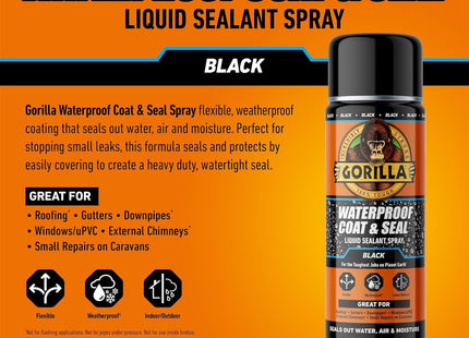 Gorilla Glue Waterproof Black Coat & Seal Spray, 450ml - Flexible, Weatherproof Liquid Sealant Seals out Water, Air & Moisture