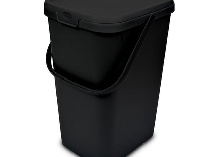 Addis Kitchen Recycling & General Storage bin 18 Litre Stackable Food Waste Organiser Caddy with Clip lock lid & carrying Handle, Eco Black 519282