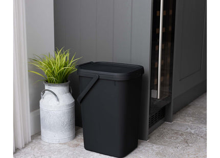 Addis Kitchen Recycling & General Storage bin 18 Litre Stackable Food Waste Organiser Caddy with Clip lock lid & carrying Handle, Eco Black 519282