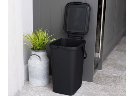 Addis Kitchen Recycling & General Storage bin 18 Litre Stackable Food Waste Organiser Caddy with Clip lock lid & carrying Handle, Eco Black 519282