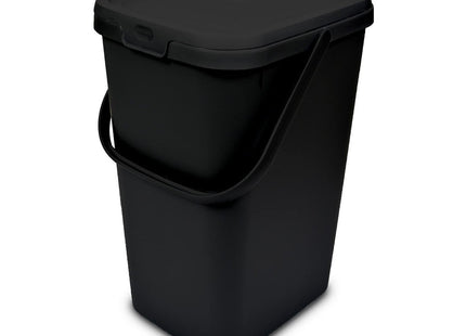 Addis Kitchen Recycling & General Storage bin 18 Litre Stackable Food Waste Organiser Caddy with Clip lock lid & carrying Handle, Eco Black 519282