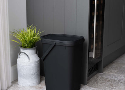 Addis Kitchen Recycling & General Storage bin 18 Litre Stackable Food Waste Organiser Caddy with Clip lock lid & carrying Handle, Eco Black 519282