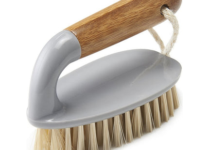 Addis Floor and Tile Scrub Brush Iron Style with Natural Bamboo Handle, Grey & Natural, Grey/Wood, 13 x 5 x 6.5 cm 517671