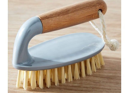 Addis Floor and Tile Scrub Brush Iron Style with Natural Bamboo Handle, Grey & Natural, Grey/Wood, 13 x 5 x 6.5 cm 517671