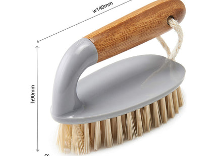 Addis Floor and Tile Scrub Brush Iron Style with Natural Bamboo Handle, Grey & Natural, Grey/Wood, 13 x 5 x 6.5 cm 517671