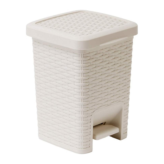 Addis Rattan Effect Square Bathroom Pedal Waste Trash Bin, 6 Litre, Cream, Calico Linen 518145