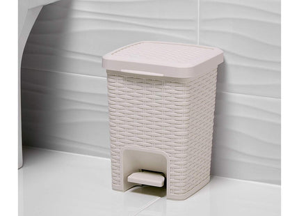 Addis Rattan Effect Square Bathroom Pedal Waste Trash Bin, 6 Litre, Cream, Calico Linen 518145