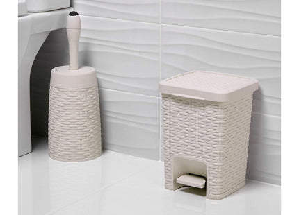 Addis Rattan Effect Square Bathroom Pedal Waste Trash Bin, 6 Litre, Cream, Calico Linen 518145