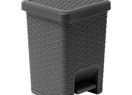 Addis Rattan Effect Square Bathroom Pedal Waste Trash Bin, 6 Litre, Charcoal Pedal Bin 518144