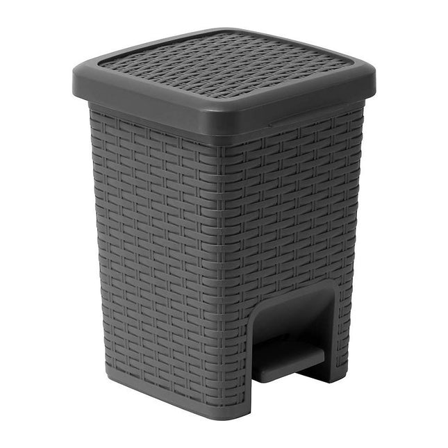 Addis Rattan Effect Square Bathroom Pedal Waste Trash Bin, 6 Litre, Charcoal Pedal Bin 518144