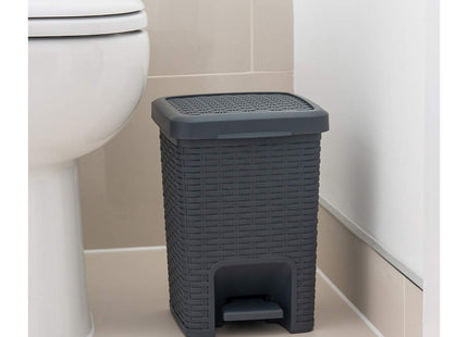 Addis Rattan Effect Square Bathroom Pedal Waste Trash Bin, 6 Litre, Charcoal Pedal Bin 518144