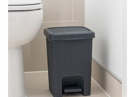 Addis Rattan Effect Square Bathroom Pedal Waste Trash Bin, 6 Litre, Charcoal Pedal Bin 518144