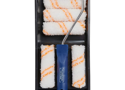 Hamilton for The Trade 7 Piece Medium Pile Paint Roller Set with Tray, 4", White/Orange/Blue
