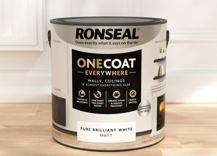 Ronseal One Coat Everywhere Paint Pure Brilliant White Matt 2.5 Litre