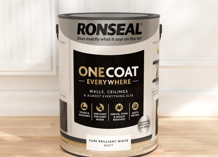 Ronseal One Coat Everywhere Paint Pure Brilliant White Matt 5 Litre