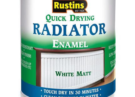 Rustins Quick Drying Radiator Paint White Matt 250ml - - Long-Lasting Heat-Resistant Finish for Radiators and Metal Surfaces, Easy Application