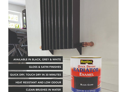 Rustins Quick Drying Radiator Paint White Matt 500ml - - Long-Lasting Heat-Resistant Finish for Radiators and Metal Surfaces, Easy Application