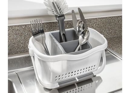 Addis Premium Sink Cutlery Draining Storage Caddy, White/Grey, 12 x 24 x 20.5 cm 517764