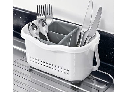 Addis Premium Sink Cutlery Draining Storage Caddy, White/Grey, 12 x 24 x 20.5 cm 517764