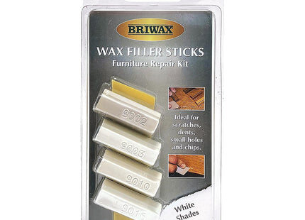 Briwax Wax Filler Sticks White Wood Shades - Quick Wood Repair for Scratches, Cracks & Nail Holes 4 Pack