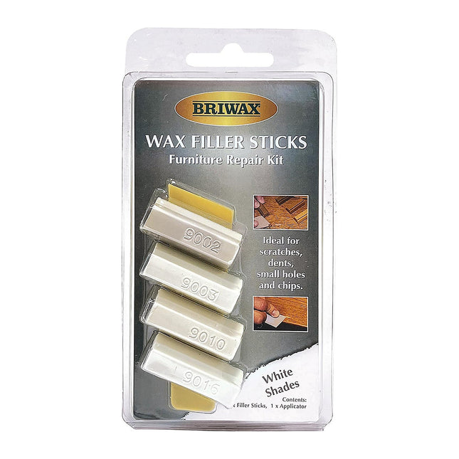 Briwax Wax Filler Sticks White Wood Shades - Quick Wood Repair for Scratches, Cracks & Nail Holes 4 Pack