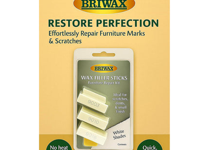 Briwax Wax Filler Sticks White Wood Shades - Quick Wood Repair for Scratches, Cracks & Nail Holes 4 Pack