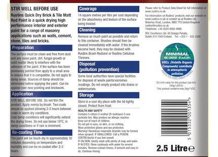 Rustins Quick Dry Brick & Tile Matt Red Paint 2.5 Litre