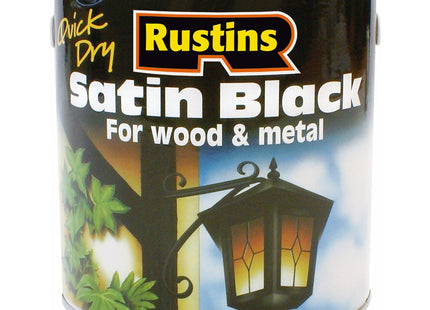 Rustins Satin Black Paint Professional Finish and Durability on Interior & Exterior Surfaces 2.5 Litre