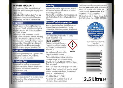 Rustins Satin Black Paint Professional Finish and Durability on Interior & Exterior Surfaces 2.5 Litre