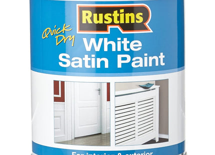 Rustins Quick Dry White Satin Paint 500ml - Water-Based, Low Odour Paint for Wood & Metal Surfaces